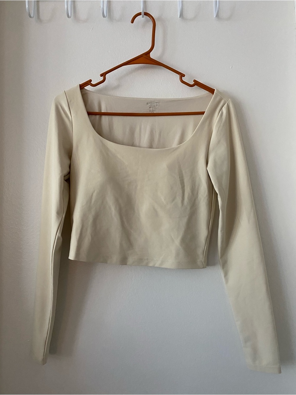 Long Sleeve Scoop Neck Crop Top in Cream